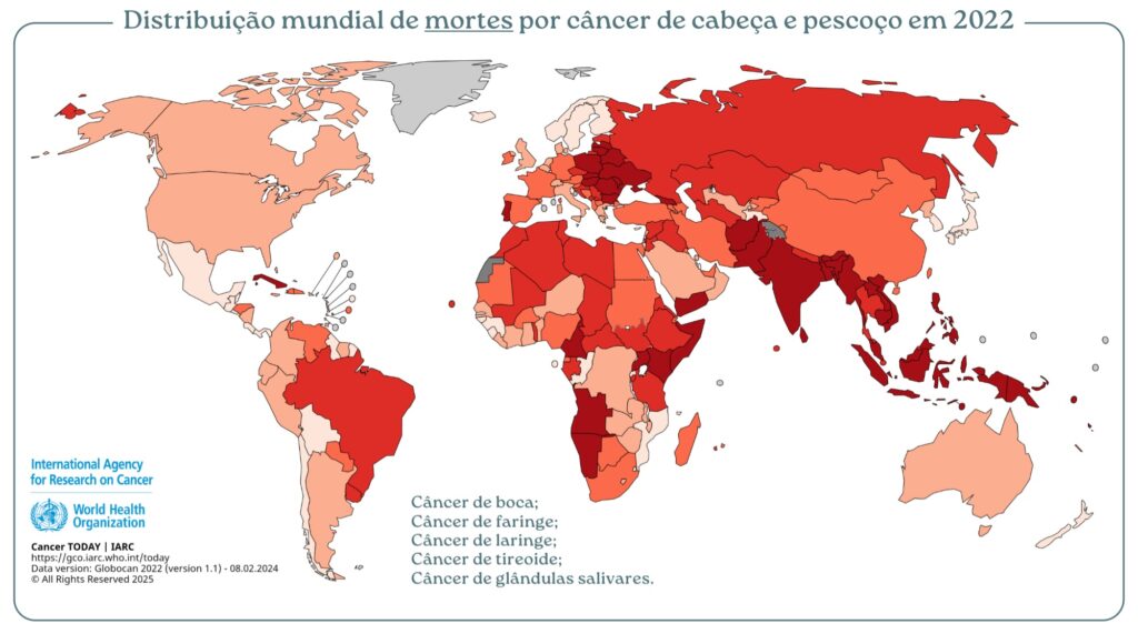 O que é o Câncer de Cabeça e Pescoço? 9 perguntas sobre a doença! 3 Distribuição mundial de mortes por câncer de cabeça e pescoço em 2022