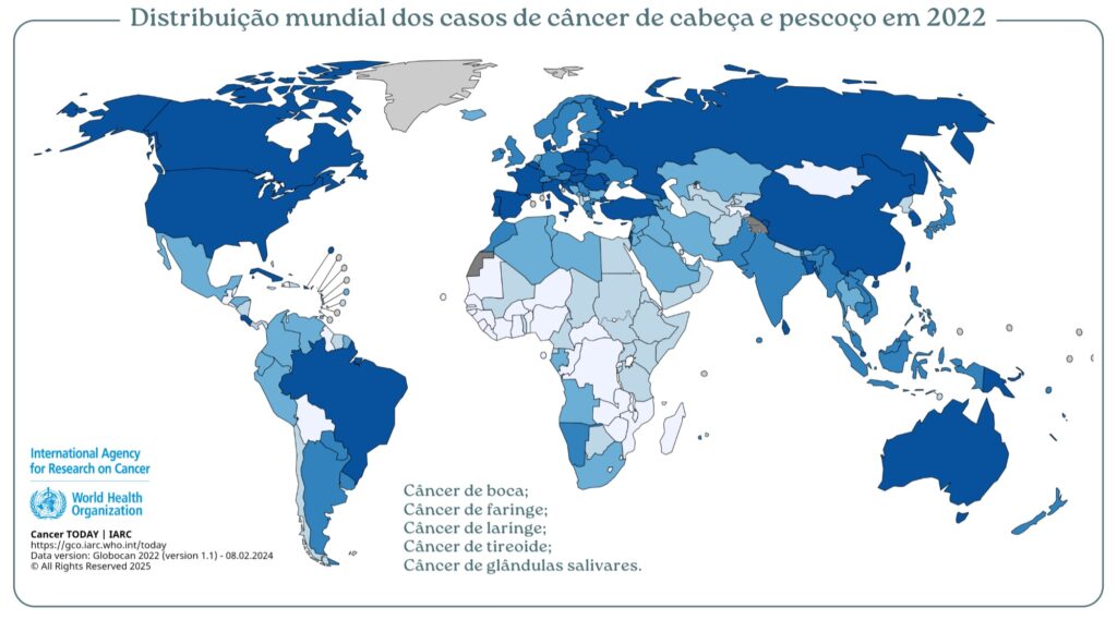 O que é o Câncer de Cabeça e Pescoço? 9 perguntas sobre a doença! 2 Distribuição mundial dos casos de câncer de cabeça e pescoço em 2022
